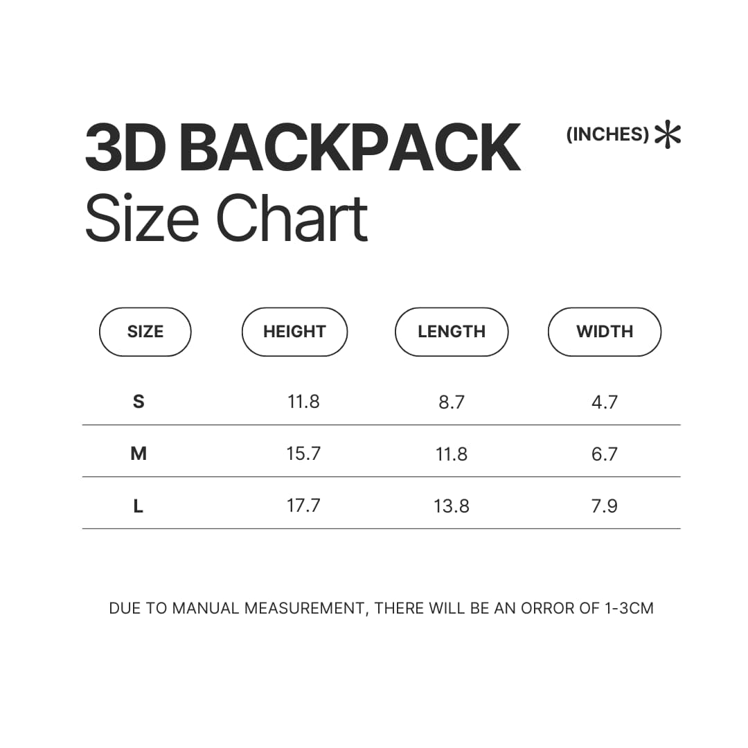 3D Backpack Size Chart - Supernatural Store
