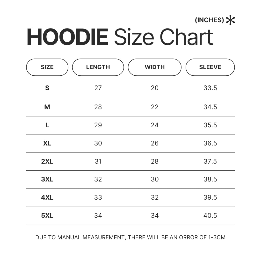 Hoodie Size Chart - Supernatural Store