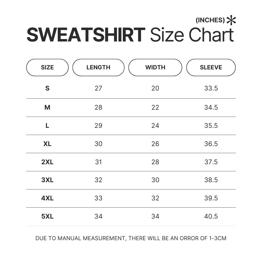 Sweatshirt Size Chart - Supernatural Store