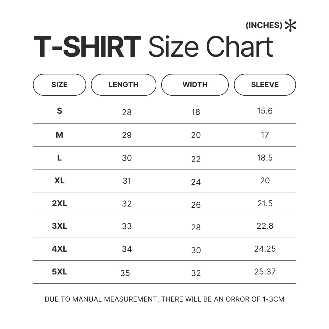 T shirt Size Chart - Supernatural Store