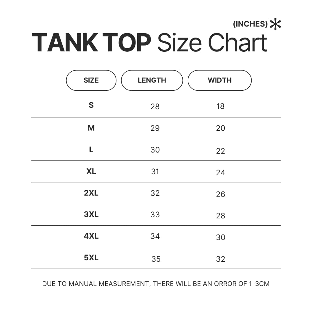 Tank Top Size Chart - Supernatural Store