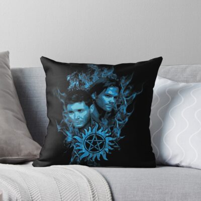 Sam And Dean In Flames Throw Pillow